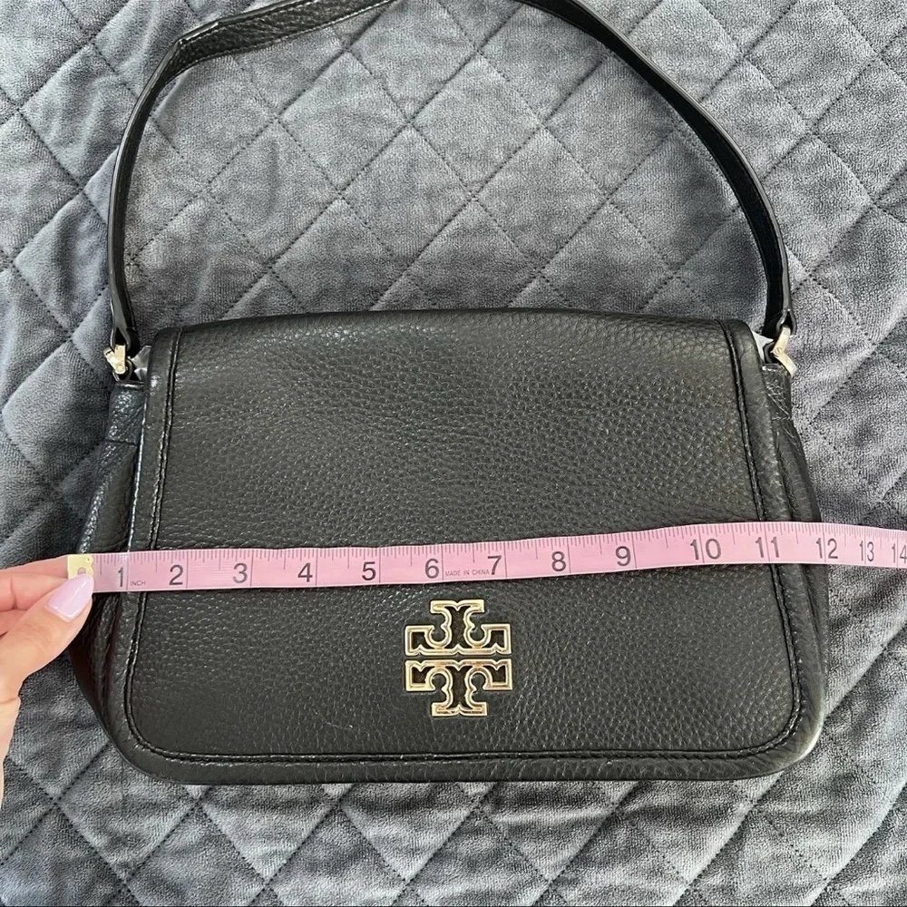 Tory Burch Britten Shoulder Bag Purse Black Leather Flap